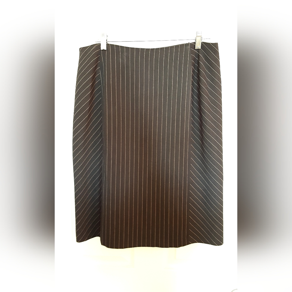 Apostrophe Black and Cream Pinstripe Midi Pencil Skirt